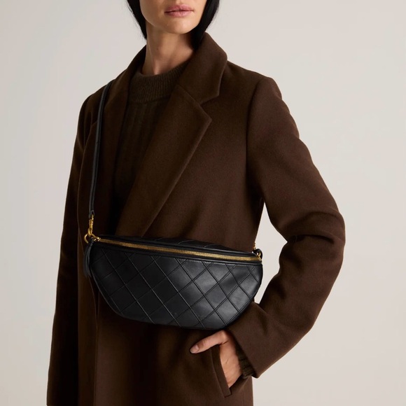 Quince Italian Leather Diamond Quilted Sling Bag in Black - Picture 2 of 9